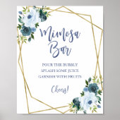 Dusty Blue Gold Aquarell Mimosa Bar Sign Poster (Vorne)