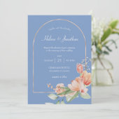 Dusty Blue Gold Arch Boho Einladung zur Hochzeit (Stehend Vorderseite)