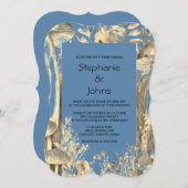 Dusty Blue Gold Artistic Mushroom Woodland Wedding Einladung (Vorne/Hinten)