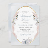 Dusty Blue & Gold Beach Coral Probe Dinner Einladung (Vorne/Hinten)