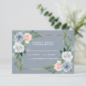 Dusty Blue Gold Blush Peach Wedding RSVP Cards Karte (Stehend Vorderseite)