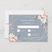Dusty Blue | Gold | Blush Pink Floral Wedding RSVP Karte (Vorderseite)