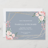 Dusty Blue | Gold | Blush Pink Floral Wedding Save The Date (Vorderseite)