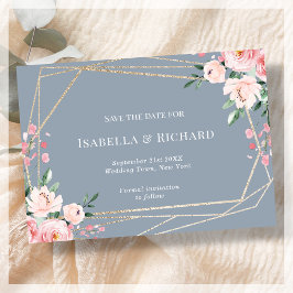 Dusty Blue | Gold | Blush Pink Floral Wedding Save The Date