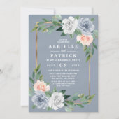 Dusty Blue Gold Blush Pink Peach Engagement Party Einladung (Vorderseite)