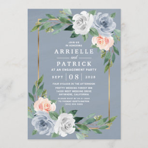 Dusty Blue Gold Blush Pink Peach Engagement Party Einladung