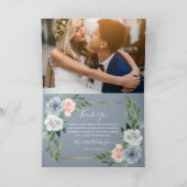 Dusty Blue Gold Blush Pink Peach Floral Wedding Dankeskarte (Innenseite)