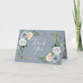 Dusty Blue Gold Blush Pink Peach Floral Wedding Dankeskarte (Vorderseite)
