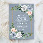 Dusty Blue Gold Blush Pink Peach Floral Wedding Einladung