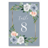 Dusty Blue Gold Blush Pink Peach Floral Wedding Tischnummer (Vorderseite)