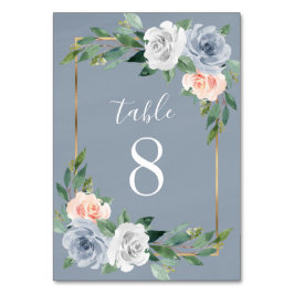 Dusty Blue Gold Blush Pink Peach Floral Wedding Tischnummer