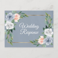 Dusty Blue Gold Blush Pink Peach Wedding RSVP