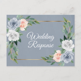 Dusty Blue Gold Blush Pink Peach Wedding RSVP Einladungspostkarte