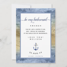 Dusty Blue Gold Bridesmaid Vorschlag Nautic Card