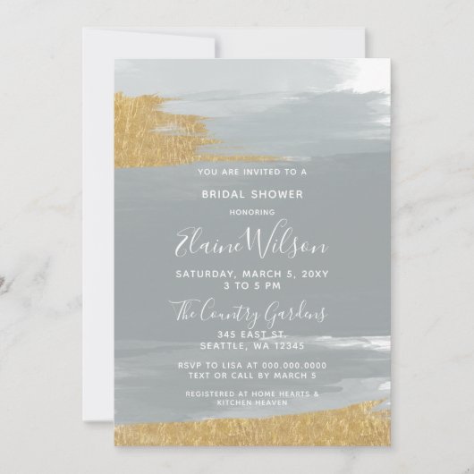 Dusty Blue Gold Calligraphy Brautparty Einladung (Vorderseite)