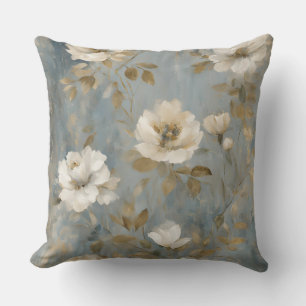 Dusty Blue Gold Creme Vintag Floral Kissen