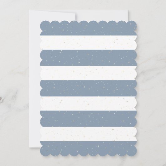 Dusty Blue Gold Cross Stars Streifen Taufe Einladung (Rückseite)