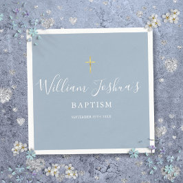 Dusty Blue Gold Cross Taufe Christening Serviette