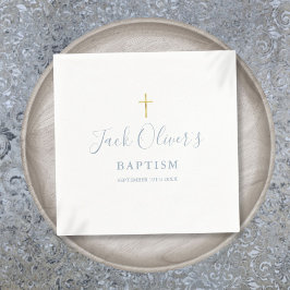 Dusty Blue Gold Cross Taufe Christening Serviette