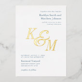 Dusty Blue Gold Elegant Classic Monogram Wedding Folieneinladung (Vorderseite)