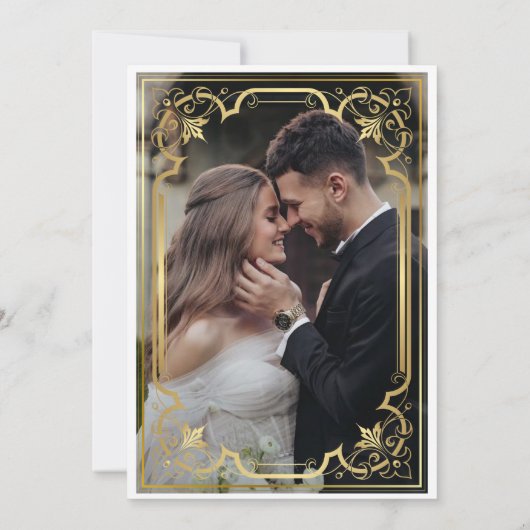 Dusty Blue Gold Elegante Verziert Romantische Hoch Einladung (Rückseite)