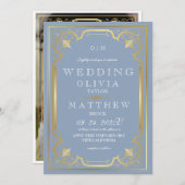 Dusty Blue Gold Elegante Verziert Romantische Hoch Einladung (Vorne/Hinten)