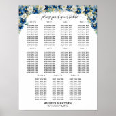 Dusty Blue Gold Floral 11 Tische Hochzeitssitze Poster (Vorne)