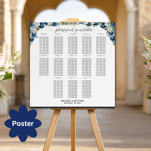 Dusty Blue Gold Floral 13 Tische Hochzeitssitze Poster