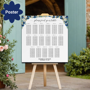 Dusty Blue Gold Floral 17 Tische Hochzeitssitze Poster