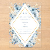 Dusty Blue Gold Floral Bloom bei einer Hochzeit Acryleinladungen (Vorderseite)