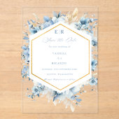 Dusty Blue Gold Floral Bloom bei einer Hochzeit Acryleinladungen (Vorderseite)