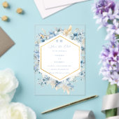 Dusty Blue Gold Floral Bloom bei einer Hochzeit Acryleinladungen (In Situ (Hochzeit))