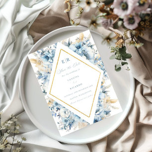Dusty Blue Gold Floral Bloom bei einer Hochzeit Save The Date