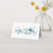 Dusty Blue Gold Floral Bloom Wedding Platzkarte (Rückseite)