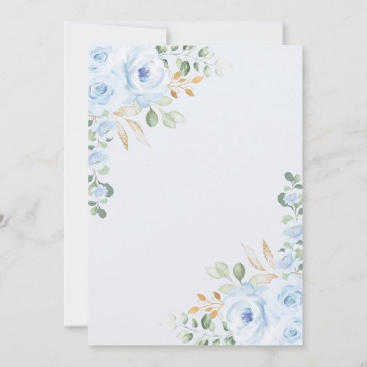 Dusty Blue Gold Floral Boy Baby Shower Tee Party Einladung (Rückseite)