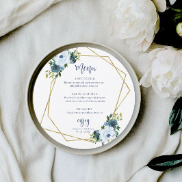 Dusty Blue Gold Floral Brautparty Circle Menu Einladung