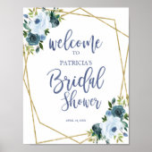 Dusty Blue Gold Floral Brautparty Willkommen Poster (Vorne)