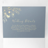 Dusty Blue Gold Floral Foto Wedding Dreifach Gefaltete Einladung (Innen Erste Seite)