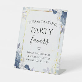 Dusty Blue Gold Floral Hochzeitsfeier Sign Sockelschild