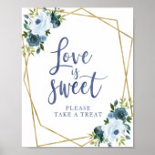 Dusty Blue Gold Floral Liebe ist süßes Zeichen Poster (Vorne)