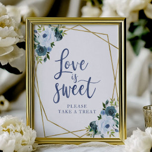 Dusty Blue Gold Floral Liebe ist süßes Zeichen Poster