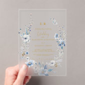 Dusty Blue Gold Floral Spring Bloom Wedding Acryleinladungen (Insitu (Handheld))