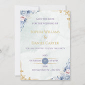 Dusty Blue Gold Floral Wedding Invitation Template (Vorderseite)