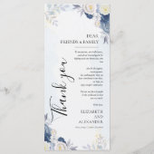 Dusty Blue Gold Floral Wedding Menü und vielen Dan Menükarte (Rückseite)