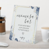 Dusty Blue Gold Floral Wedding Momosa Bar Sign Sockelschild (In SItu)