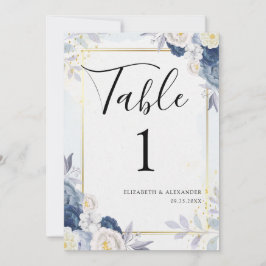 Dusty Blue Gold Floral Wedding Tischnummern Card