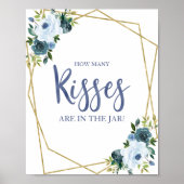 Dusty Blue Gold Floral Wie viele Küsse signieren Poster (Vorne)