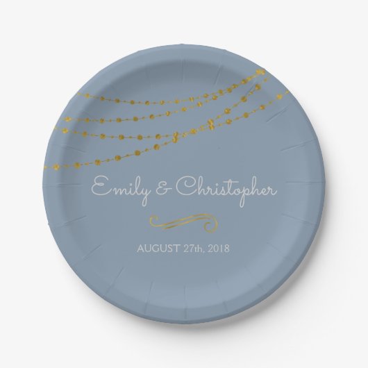 Dusty Blue & Gold Foil String Lights Teller (Vorderseite)