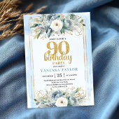 Dusty Blue Gold Frame Modern 90th Birthday Invite Einladung