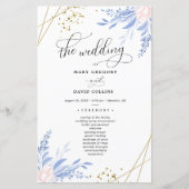 Dusty Blue Gold Geometric Floral Wedding Zeremonie (Vorderseite)